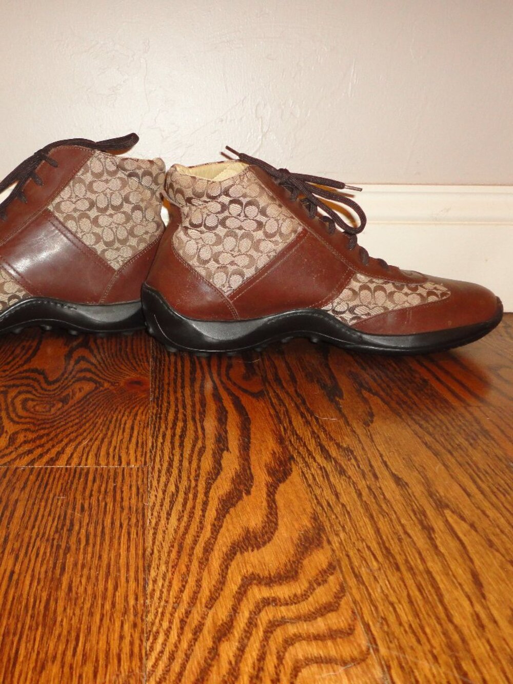 COACH Men's Brown Leather & Canvas Logo "Pelham" Ankle Boots Size 11.5 D - Picture 7 of 10